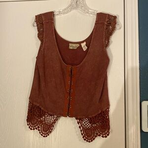 Gimmicks burgundy Terra cotta sleeveless cropped shrug top size Small